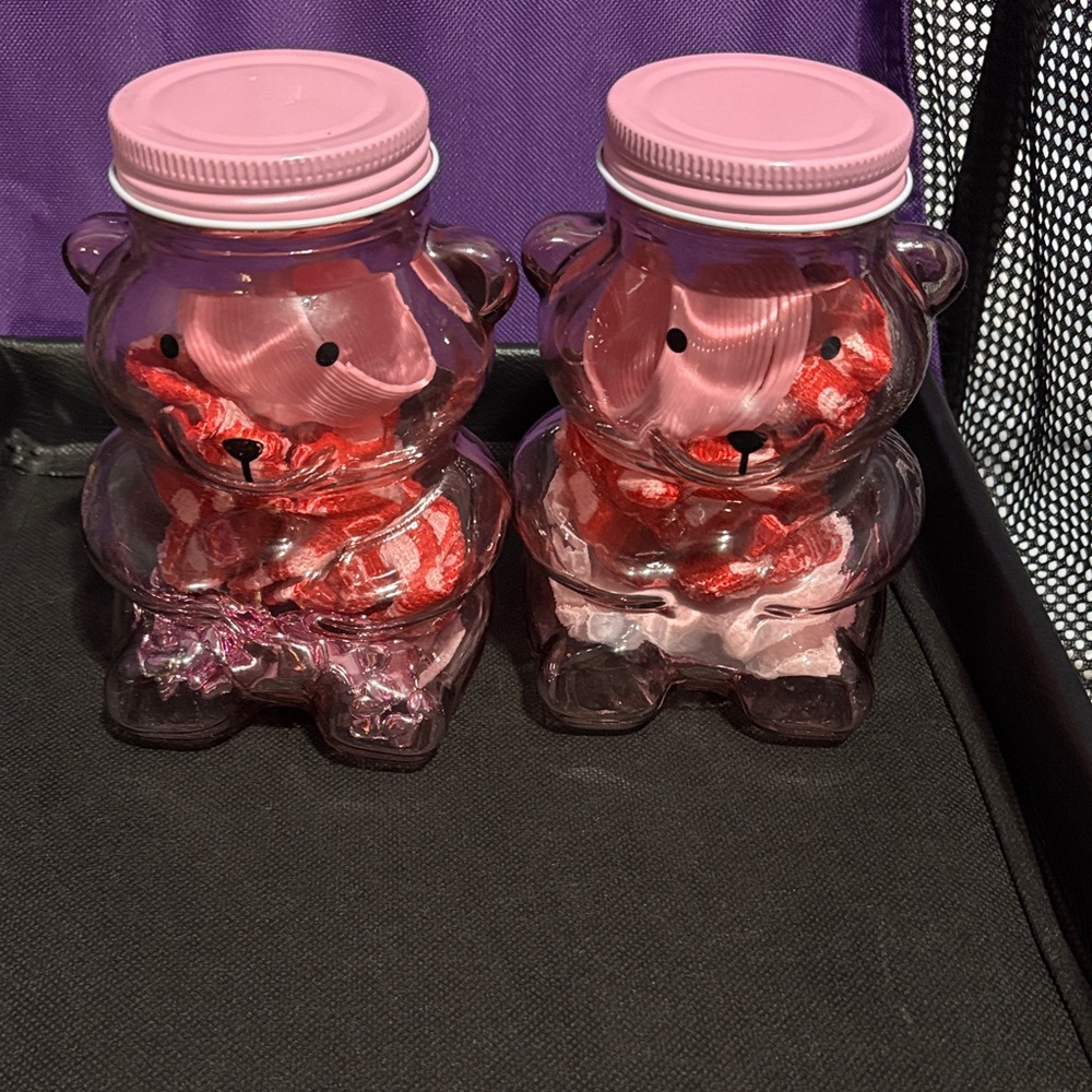 Valentine Cute  Glass Bear Candy jars (2 bundled)